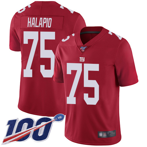 Men New York Giants #75 Jon Halapio Red Limited Red Inverted Legend 100th Season Football NFL Jersey->new york giants->NFL Jersey